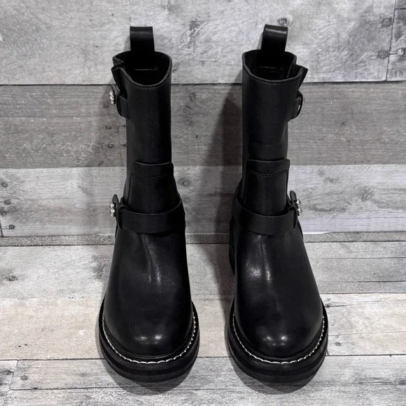 Rag & Bone Women's RB Moto Studded Pull On Boots - Black - Sz - 8.5 .US - Picture 3 of 11